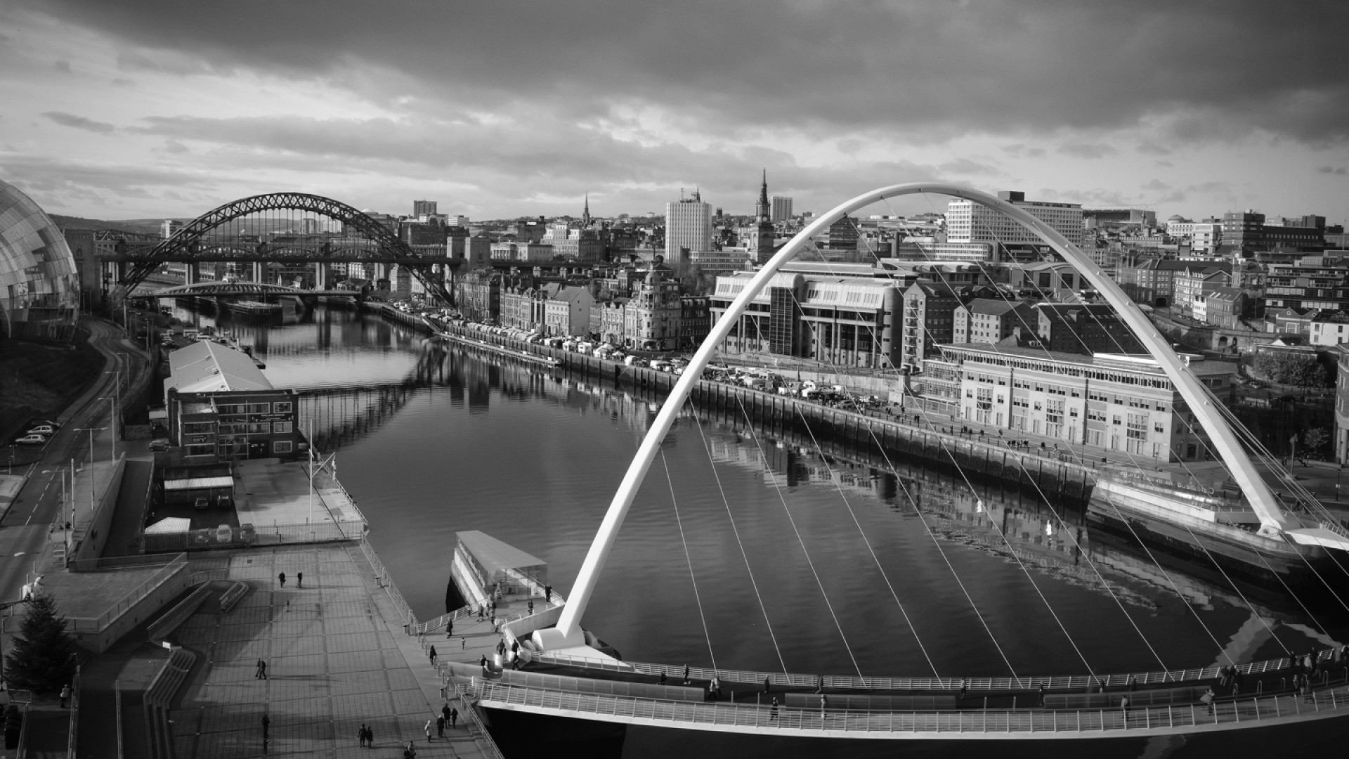 An aerial shot of the Quayside from the Gateshead side